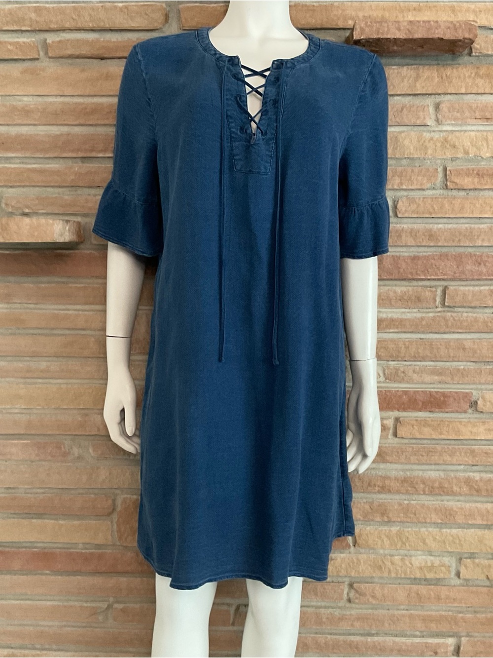 Old Navy Textured Lyocell Chambray Shift Dress Blue Large